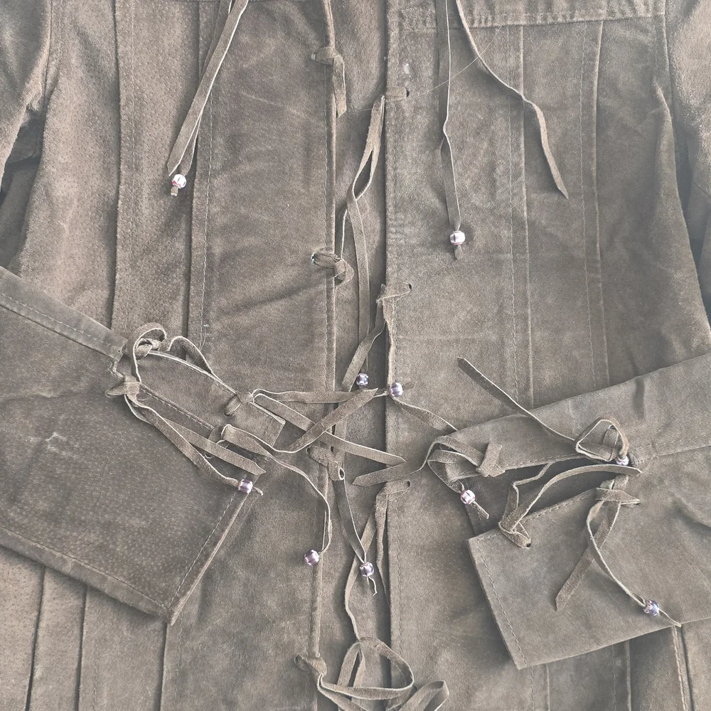 Brown Suede Women's Jacket With Fringes, Genuine Leather - Picture 5 of 7